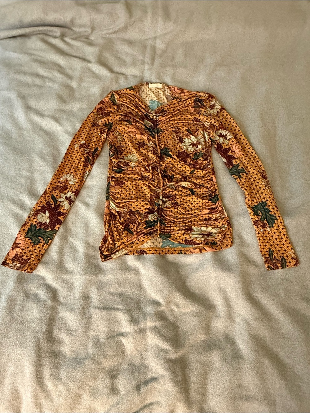 Ulla Johnson Eileen Top Amber Geometric Ruched Floral Size L - Picture 2 of 10